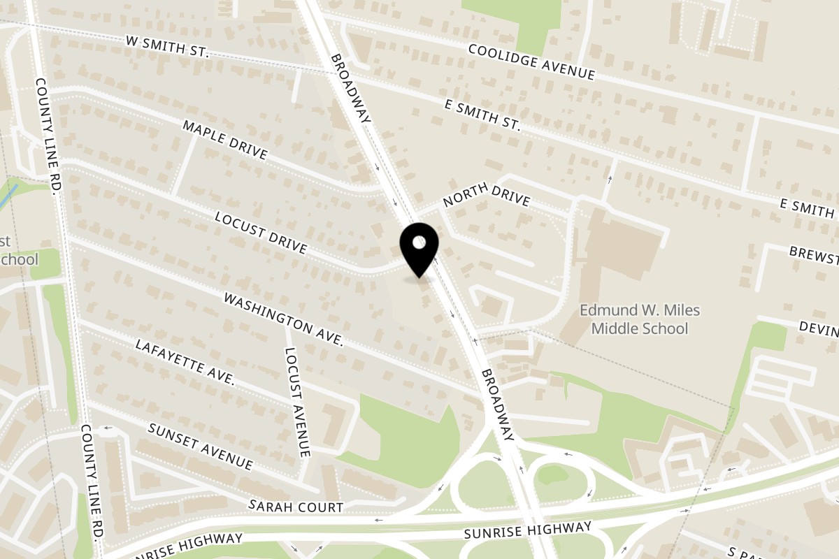 Map showing the location of Brooklyn Fish - Chicken & Soul Food on 524 Broadway in Amityville